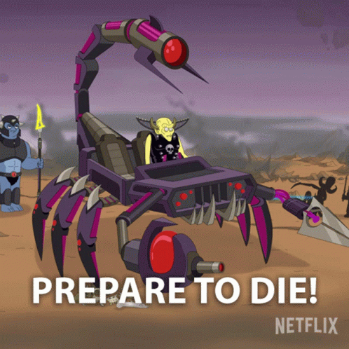 Scorpion Cartoon With Prepare To Die Text GIF
