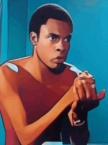 A Cartoon Of A Shirtless Man Looking At Himself In A Mirror GIF