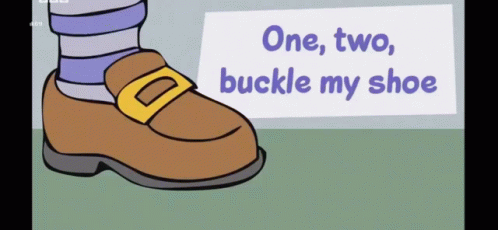 A Cartoon Of A Shoe With The Words One Two Buckle My Shoe On The Bottom GIF