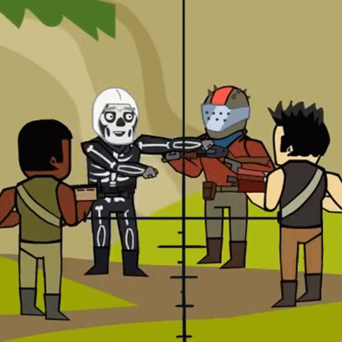 A Cartoon Of A Skeleton Holding A Gun In Front Of A Group Of Soldiers . GIF