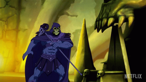 A Cartoon Of A Skeletor From Masters Of The Universe Standing In Front Of A Netflix Logo GIF