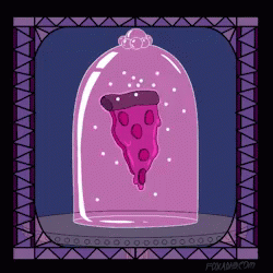 A Cartoon Of A Slice Of Pizza Under A Glass Dome GIF
