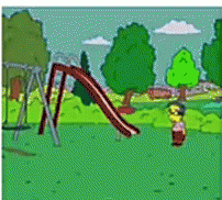a cartoon of a slide in a park with trees in the background