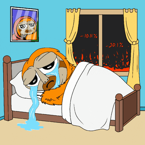 A Cartoon Of A Sloth Crying In A Bed With A Window That Says -10.11% GIF