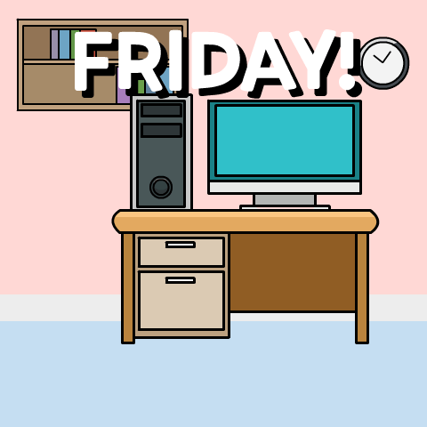 A Cartoon Of A Sloth Sitting In Front Of A Desk With The Words Friday Written Above It GIF