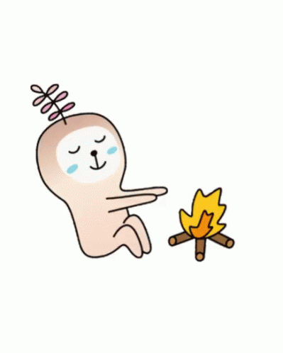 A Cartoon Of A Sloth Sitting Next To A Campfire . GIF