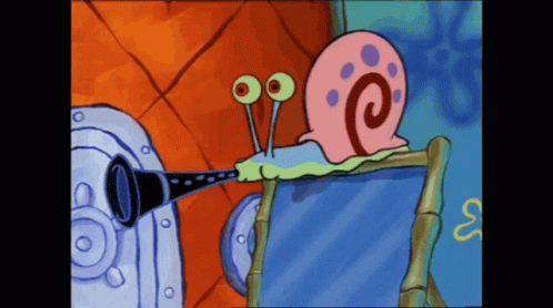 A Cartoon Of A Snail Playing A Trumpet With The Letter E On It GIF