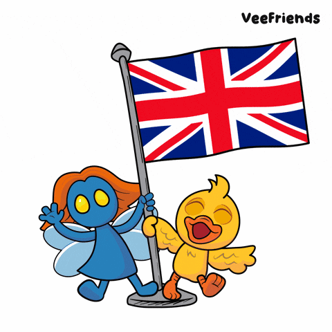A Cartoon Of A Snake Holding A British Flag Next To A Cat GIF