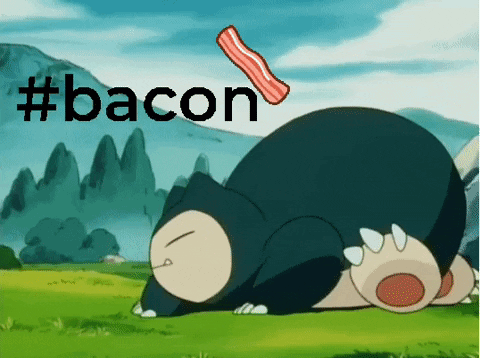 A Cartoon Of A Snorlax Sleeping With A Bacon Sticking Out Of Its Nose GIF