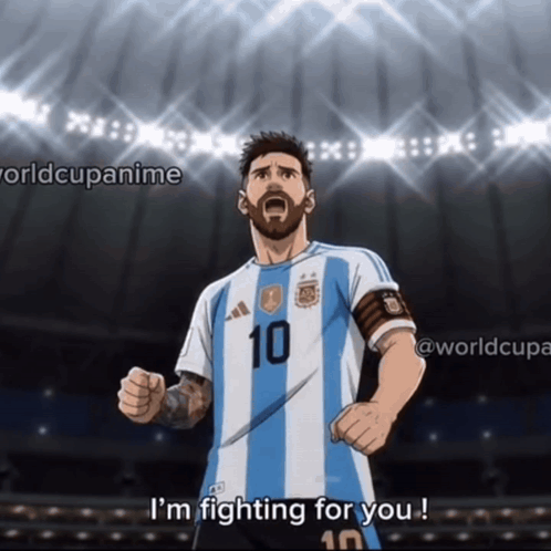 A Cartoon Of A Soccer Player With The Number 10 On His Jersey Says I 'M Fighting For You GIF