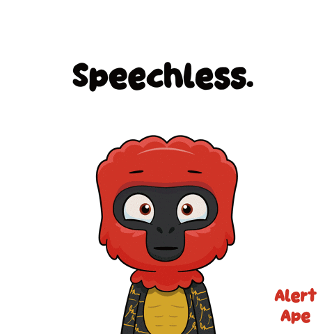 a cartoon of a speechless alert ape with a red head