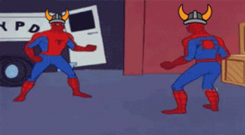 A Cartoon Of A Spider Man And A Viking Fighting GIF