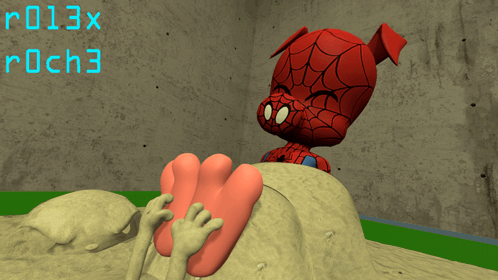A Cartoon Of A Spider Man Being Tickled By Someone GIF