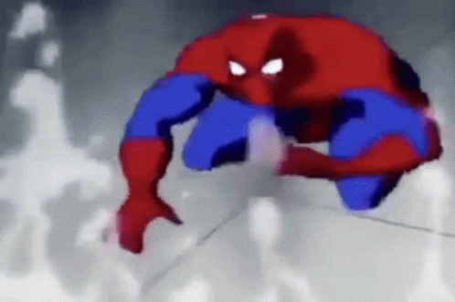 a cartoon of a spider man flying through the air with a spider web .