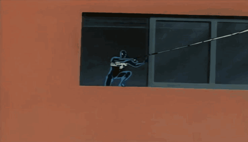 A Cartoon Of A Spider Man Hanging From A Rope GIF