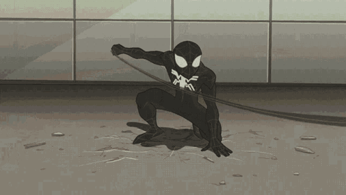 A Cartoon Of A Spider Man Holding A Rope In His Hand GIF
