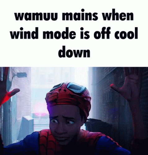 A Cartoon Of A Spider-Man With The Words Wamuu Mains When Wind Mode Is Off Cool Down GIF