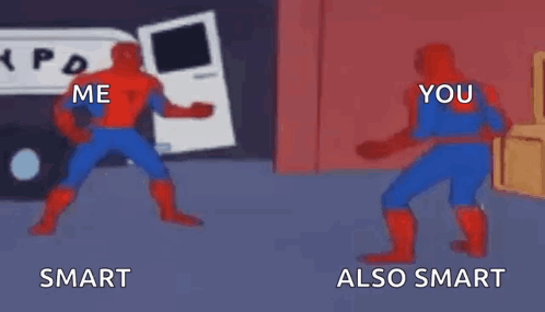 A Cartoon Of A Spiderman Standing Next To Another Spiderman Standing Next To Each Other . GIF