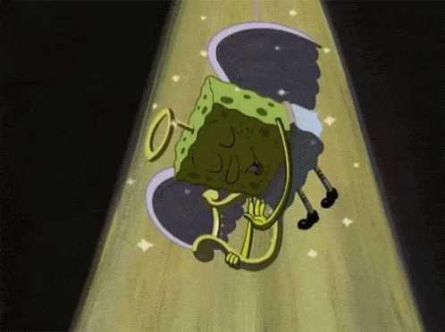 A Cartoon Of A Spongebob Squarepants Character Playing A Trumpet In A Dark Room GIF