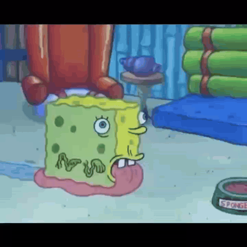 A Cartoon Of A Spongebob Squarepants Character With A Worm Sticking Out Of His Mouth GIF