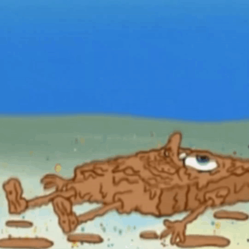 A Cartoon Of A Spongebob Squarepants Covered In Mud GIF