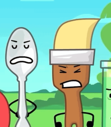 A Cartoon Of A Spoon And A Paint Brush With A Sad Face GIF