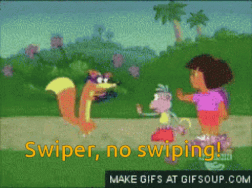 A Cartoon Of A Squirrel And A Monkey With The Words Swiper No Swiping GIF