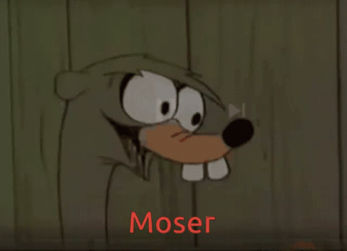 A Cartoon Of A Squirrel With The Word Moser Written In Red GIF
