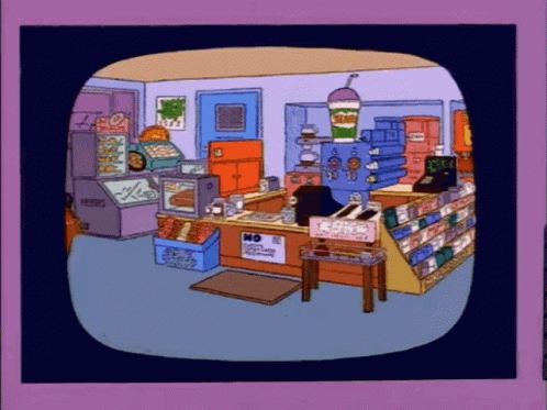 A Cartoon Of A Store With A Sign That Says No GIF