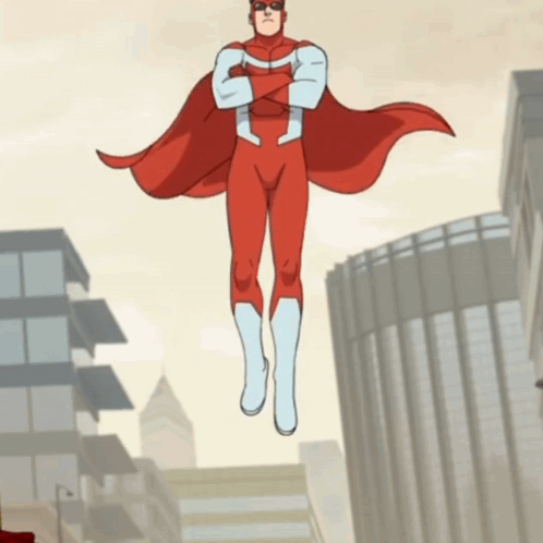 A Cartoon Of A Superhero Flying Through The Air GIF