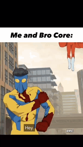 A Cartoon Of A Superhero Talking To Another Superhero In A City . GIF