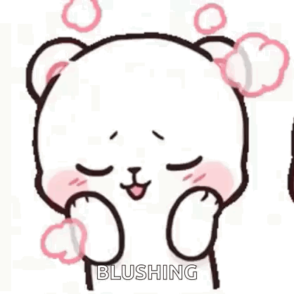 A Cartoon Of A Teddy Bear Blushing With Bubbles Coming Out Of His Mouth . GIF