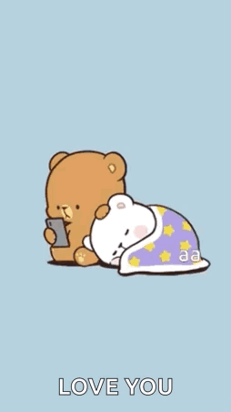 A Cartoon Of A Teddy Bear Holding A Cell Phone Next To Another Teddy Bear Laying Down . GIF