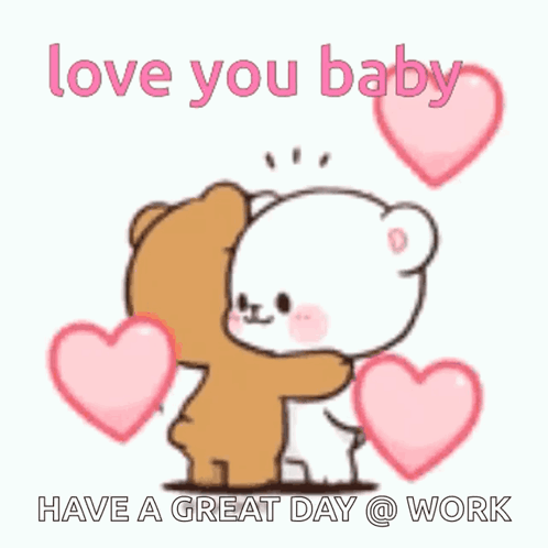 A Cartoon Of A Teddy Bear Hugging Another Teddy Bear With Hearts Around Them . GIF