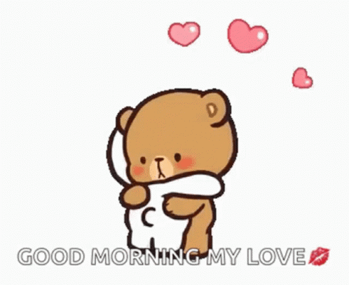 A Cartoon Of A Teddy Bear Hugging Another Teddy Bear With Hearts Coming Out Of His Mouth . GIF