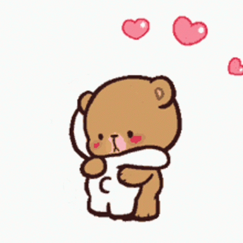 A Cartoon Of A Teddy Bear Hugging Another Teddy Bear With Hearts Coming Out Of Its Head . GIF