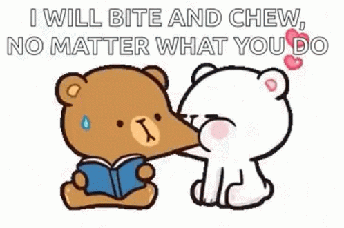 A Cartoon Of A Teddy Bear Kissing Another Teddy Bear While A Teddy Bear Is Reading A Book . GIF