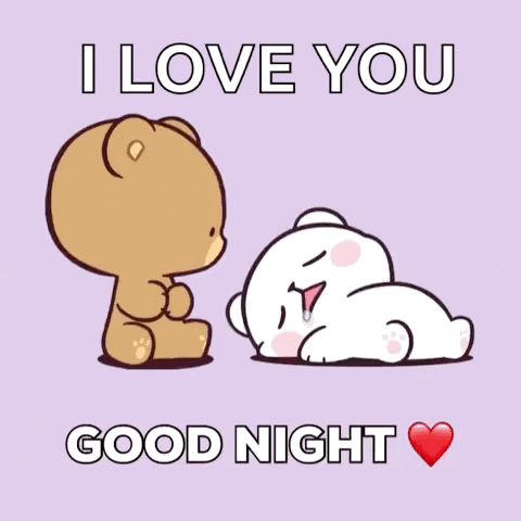 A Cartoon Of A Teddy Bear Kissing Another Teddy Bear With The Words " I Love You Good Night " GIF