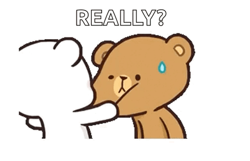 A Cartoon Of A Teddy Bear Kissing Another Teddy Bear With The Words `` Really '' Written Above It . GIF