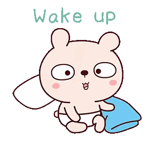 a cartoon of a teddy bear laying in bed with the words wake up above him