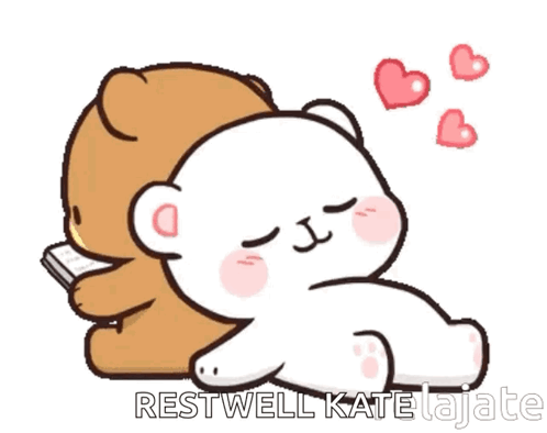 A Cartoon Of A Teddy Bear Laying On Top Of Another Teddy Bear With Hearts Flying Around Them . GIF