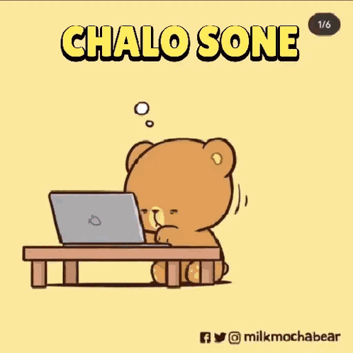 a cartoon of a teddy bear using a laptop computer