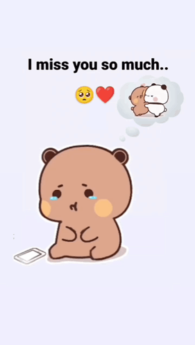 A Cartoon Of A Teddy Bear With A Phone And The Words I Miss You So Much GIF