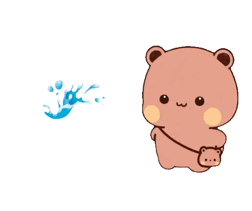 a cartoon of a teddy bear with a purse and a splash of water behind it