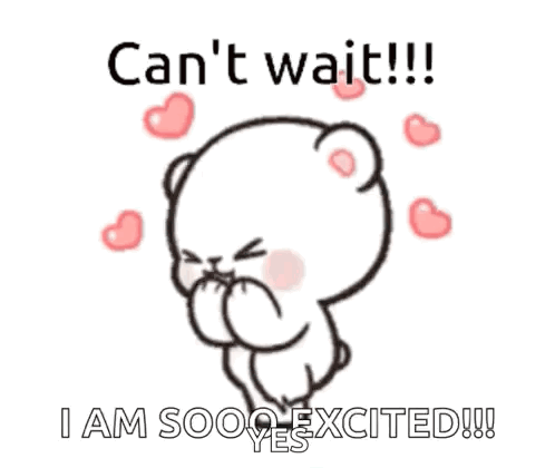 A Cartoon Of A Teddy Bear With Hearts Around It And The Words `` Can 'T Wait !!! '' . GIF