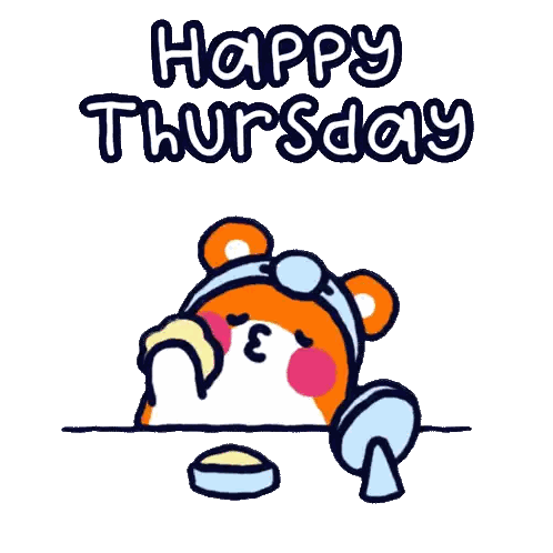 a cartoon of a teddy bear with the words happy thursday above it