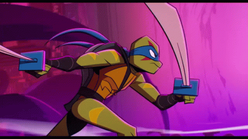A Cartoon Of A Teenage Mutant Ninja Turtle With Two Swords GIF