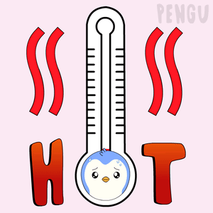 A Cartoon Of A Thermometer With A Penguin On It And The Word Hot Underneath It GIF