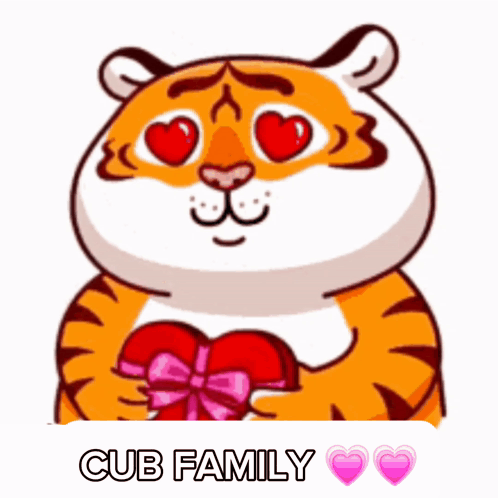 A Cartoon Of A Tiger Holding A Heart And The Words Cub Family GIF