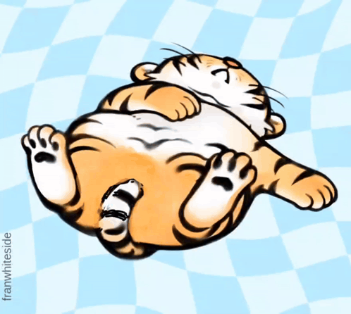 A Cartoon Of A Tiger Laying On Its Back With The Words " I Got " On The Bottom GIF